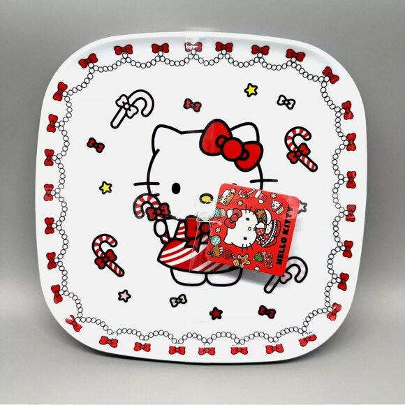 x4 Sanrio Hello Kitty Christmas Melamine Dinner Plate Set Candy Canes Peppermint - Picture 2 of 4